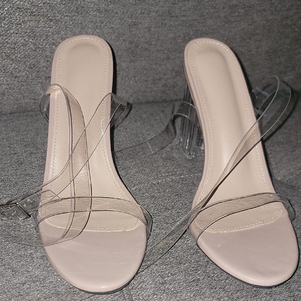 Elegant Nude and Clear Women's Heels Size 9.5